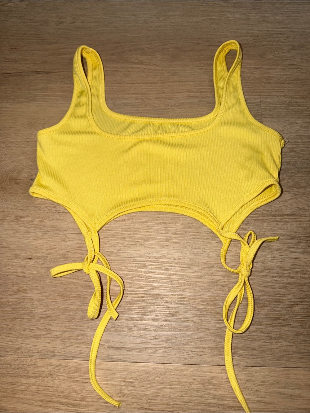 Yellow Ribbed Tie-Side Crop Tank Top - Women